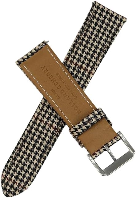 strapsuits Blue Windsor Houndstooth Watch Bands, Merino Wool Fabric, Premium Italian Full Grain Leather Back, Quick Release for Men, Luxury Best Classic Straps- 20MM, 22MM