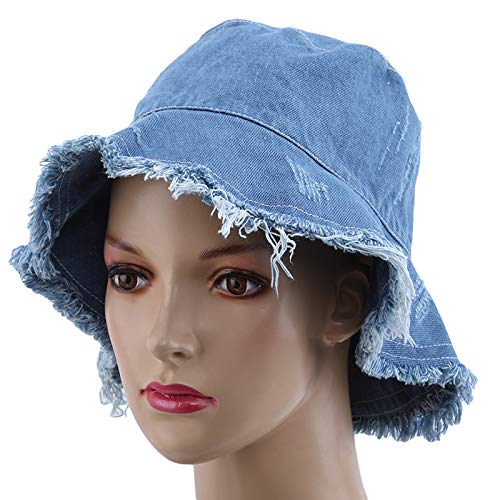 Dosomi Women Wide Brim Beach Bucket Hats Fashion Tassel Floppy Cap Summer Denim Solid Color Fishing Hat #TOP1