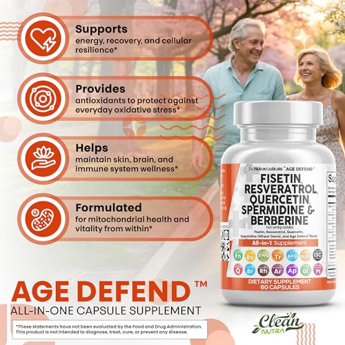 clean nutraceuticals fisetin quercetin resveratrol with spermidine wheat germ extract - health supplement for adults longevity with berberine collagen rhodiola apigenin