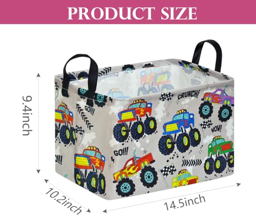 Image of Baby Storage Basket Nursery Box Laundry Hamper Organization Bins for Toys and Clothes with Handles (Grey Car)