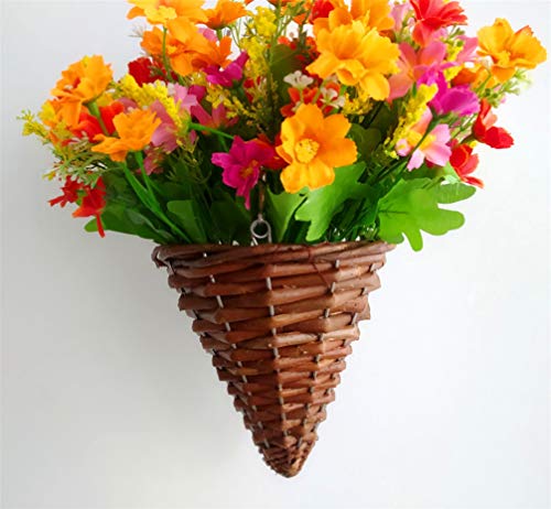 19.7" Orange And Pink Silk Flower Lifelike Hanging Cone Basket Artificial Flowers Daisy #TOP2