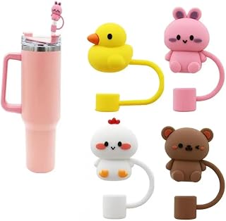 Straw Cover for Stanley Cup Tumbler Straws Protector Toppers Tips Lids 30 40ml Silicone Dustproof Reusable Tips Cover 8mm to 10mm Cute Animals Decorative Drinks Stanley Accessories 0.39 Inch