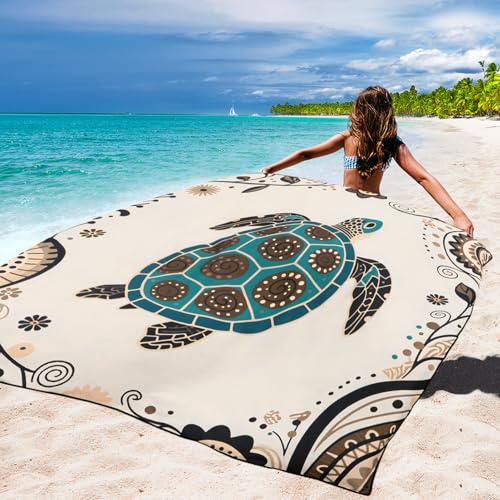 Image of WIWIGO Beach Blanket Waterproof Sandproof Beach Mat 79 inch X 83 inch /10'x9' for 2-8 Adults Turtle Pattern Picnic Mat Beach Accessories for Travel, Camping, Hiking
