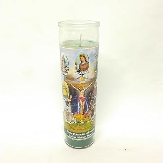 7 African Power Religious Glass Prayer Candle, 8 Inch Devotional Votive Candle with Decorative Design