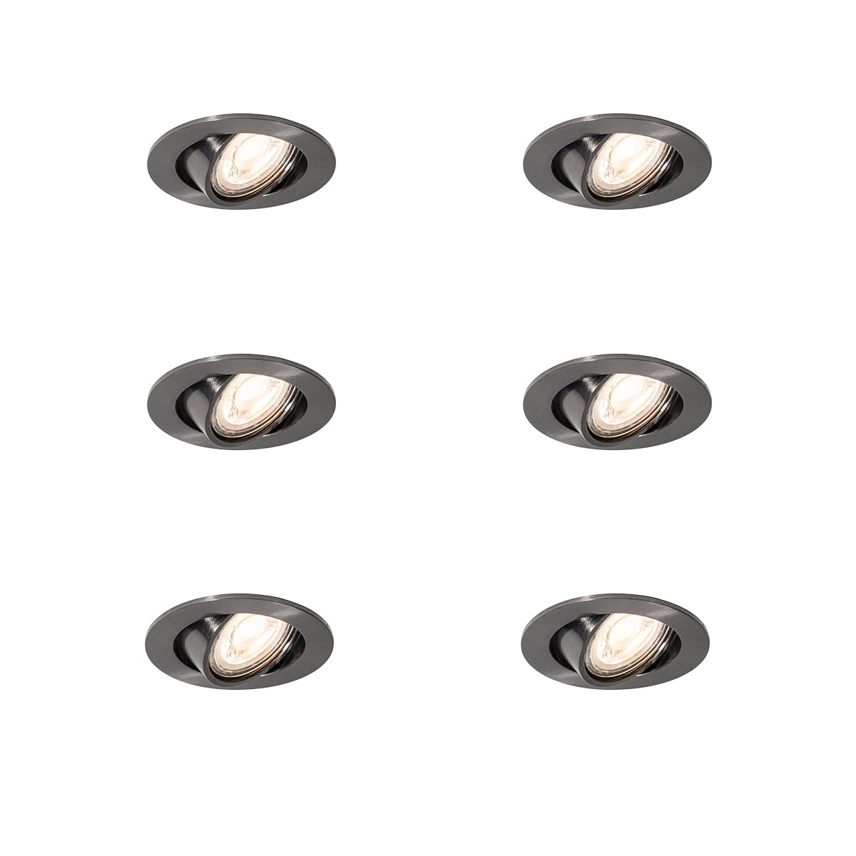 Qazqa Gunmetal Recessed Spotlight, Downlight - Cisco - 8.9Cm, Round, Indoor, Set Of 6