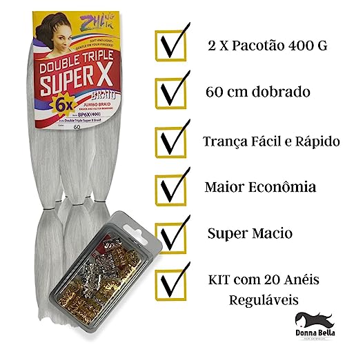 2 Jumbos Cabelos Para Tranças Box Braids Super X + KIT com 20 Anéis Reguláveis Acessórios Para Cabel