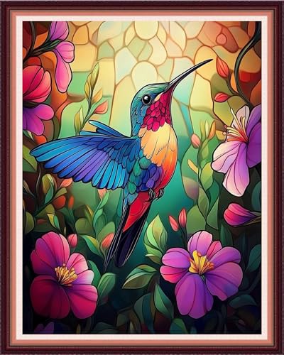 Image of Fanxvivy Stamped Cross Stitch Kits for Beginners Full Range of Cross Stitching Preprinted Embroidery Kits for Adults, 11CT Embroidery Pattern Needlepoint Kits-Hummingbirds Collect Honey 16x20 inch