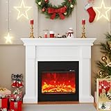 48' Electric Fireplace with Mantel | 1400W Faux Fireplace | Highly Realistic 3D Flame | 50-90℉ Adjustable Temp | Button & Remote Control | White Fireplace Mantel Surround | 48' W×11' D×46' H