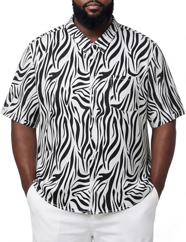 Fashonal Big and Tall Button Down Shirts for Men, Zebra Shirt Short Sleeve, 3X-Large Big and Tall, Zebra 3XLB