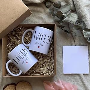 Dnuiyses est 2025 hubby wifey coffee mugs wedding gift for couples wedding gift for newlywed mr mrs mugs unique bridal shower gifts for bride groom promoted to be hubby wifey  urban country home decor