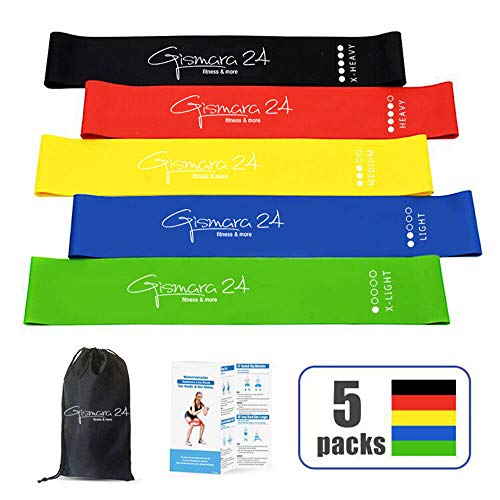 Widerstandsbänder 5er Set Fitnessband Resistance Bands Gymnastikband 5 Verschiedene Stärken mit Übungsanleitung Theraband mit Tragebeutel für Gymnastik Muskelaufbau Pilates Yoga Crossfit Cover