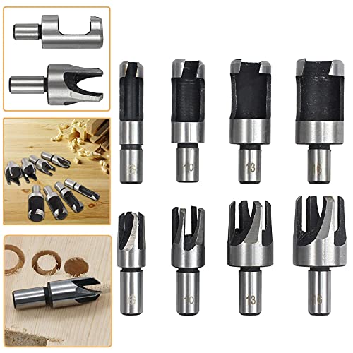 TINVHY 8-Pack Wood Hole Plug Cutter Set Carbon Steel Cutting Tools Cork Dowel Shank Drill Bit Knife for Woodworking Hole Saw Cutting 6MM 10MM 13MM 16MM (1/4 3/8 1/2 5/8)
