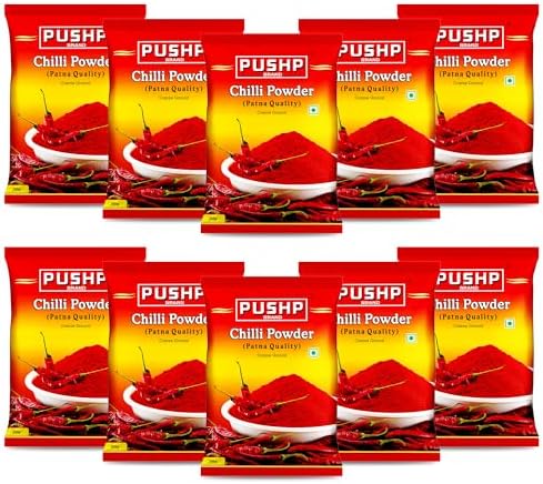 PUSHP Brand Red Chilli Powder 200g(Pack Of 10), Lal Mirch Powder with natural Oils | Patna Quality Lal Mirchi Powder | Perfect for Cooking, Pickles, Gravies & Traditional Indian Dishes