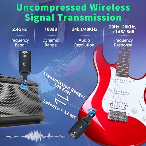 Image of A9 Wireless Guitar System 2.4GHz Built-in Rechargeable Lithium Battery 270Rotate Audio Wireless Transmitter Receiver for Guitar Bass Violin Keyboard Electric Instruments (IK-L0AM-OVFE)