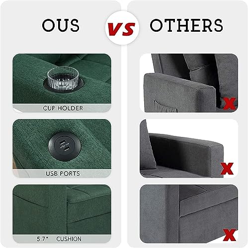 image for DURASPACE Forest Green Linen Modern Recliner Adjustable Backrest Armch