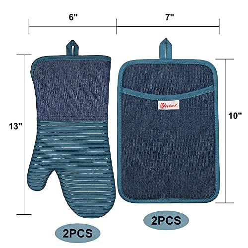 Yutat Oven Mitts, Pot Holders Set Of 4 Made With Pure Cotton And Food Grade Non-Slip Silicone - 500 F Heat Resistant Oven Mitts And Pot Holders Sets For Kitchen Cooking (4Pcs Set, Grey And Denim) #TOP1
