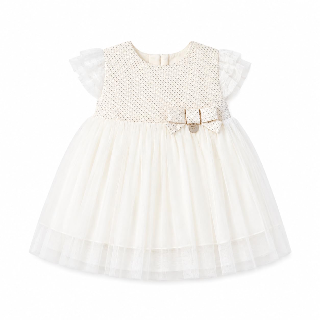 Mayoral Abito Battesimo Bimba – Vestito Cerimonia Neonata Avorio con Tulle e Fiocco – Elegante per Battesimo, Feste e Occasioni Speciali, 1906 (IT, età, 24 Mesi, Panna)