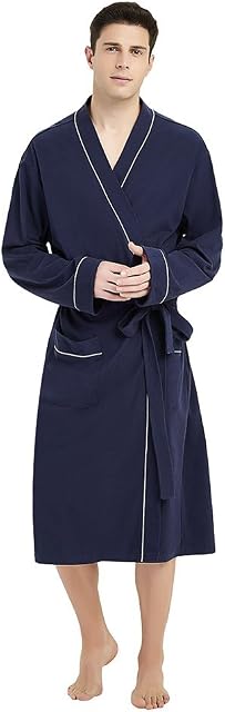 U2SKIIN Mens Cotton Robes, Lightweight Bathrobe with Hood, Soft Cotton Spa Robe for Men