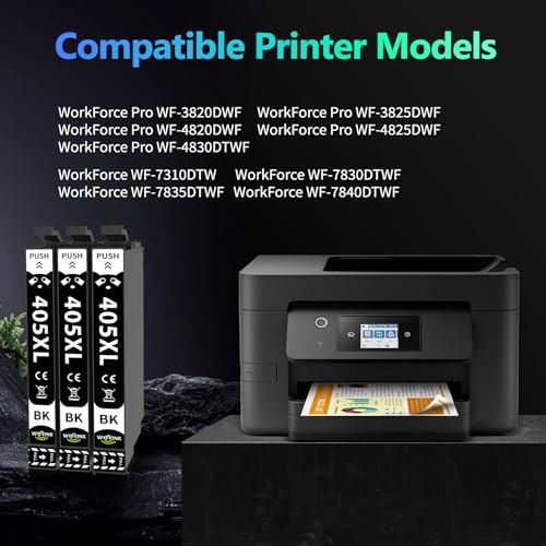 WYFYINK Replacement for 405XL Ink Cartridges Black for Epson 405 Multipack Compatible with Epson WF-4820 WF-3820 WF-3825 WF-4825 WF-4830 WF-7310 WF-7830 WF-7835 WF-7840 Ink Cartridges (3 Black) - Image 2