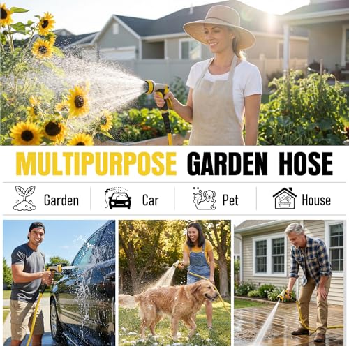 Heavy Duty Garden Hose 25ft, Non-Expandable Flexible Water Hose for Outside, Kink Resistant Lightweight Hybrid Hose with Solid Brass Accessories, Leakproof Hose Male to Female Fittings by EOOIO - Used condition - Image 8