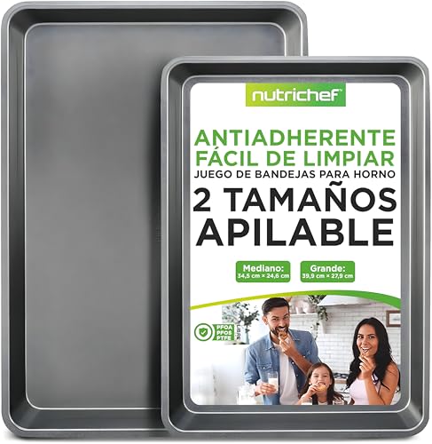Nutrichef Bandejas Horno, Set de 2, Grande y Mediana, para servir, Apilables, Duraderas, Antiadherentes