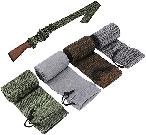 JIELISI 4Pcs Gun Socks, 55” Rifle Gun Sock Sleeve Moisture Proof Gun Sleeve with Drawstring Closure, Silicone Treated Knit Soft Gun Protector Sock Case for Rifles/Shotguns with Scopes