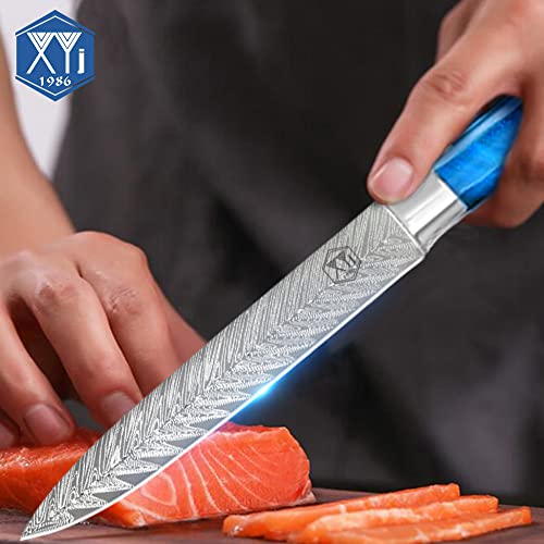 Xyj Professional Kitchen Knife Set Vein Pattern 8" 7" 5" 3.5" Chef Knives Set With Carry Case Bag & Sheath 8 Pieces Cooking Knife Tools (Blue) #TOP4
