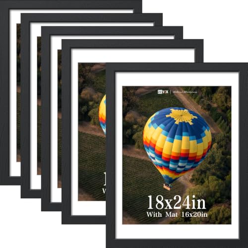 Image of VCK 18x24 Frame 5 Pack, Black Exclusive Wood 16x20 Mat, for Picture
