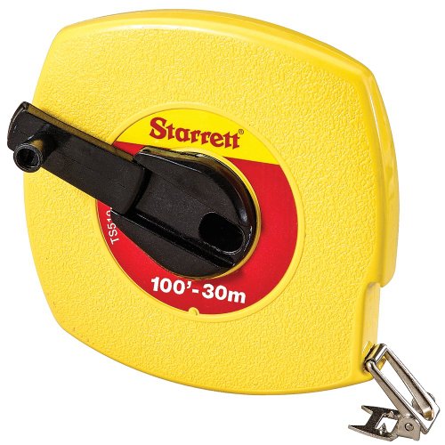 Starrett KTS510-100ME-N ABS Plastic Yellow Case Closed Reel Steel Long Tape, English/Metric Graduation Style, 100' (30m) Length, 0.375