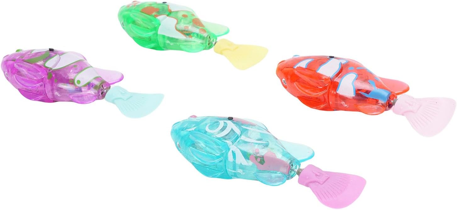 Robotic Swimming Fish, 4PCS Water Activated Electronic Cat Toy with LED Light, for Sink Bathtub Swimming Pool