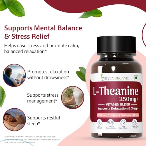 Image of L Theanine 250mg with Vitamin B Complex | 120 Veg Tablets - L Theanine Supplements for Relaxation, Mood, Focus & Energy Levels | Stress Support Formula