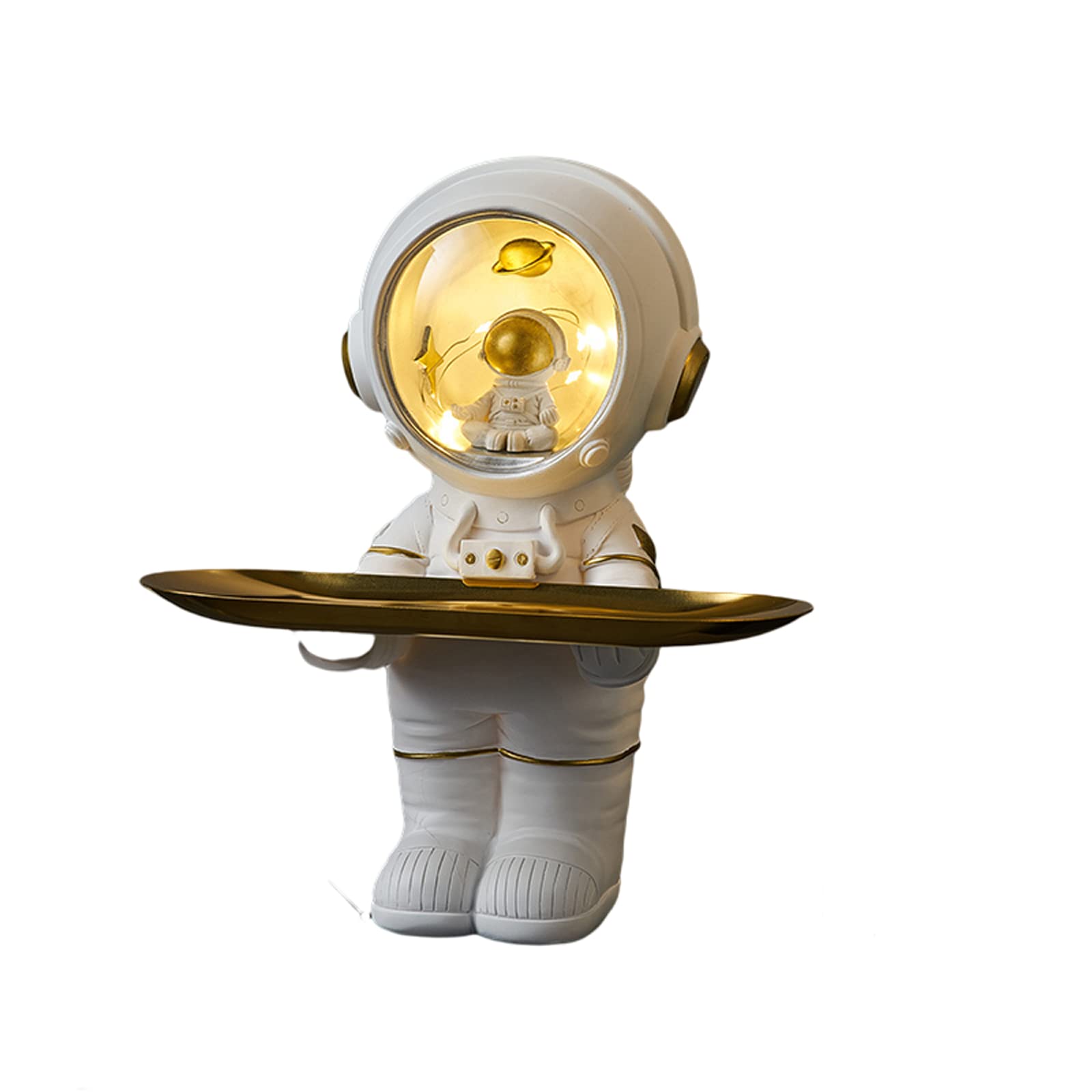 Glistenovelty Astronaut Statue Storage Tray Statue Desk Gathering Entryway Key Holder Resin Sculpture Tray for Home Living Room Bedroom Decoration (White, Small)