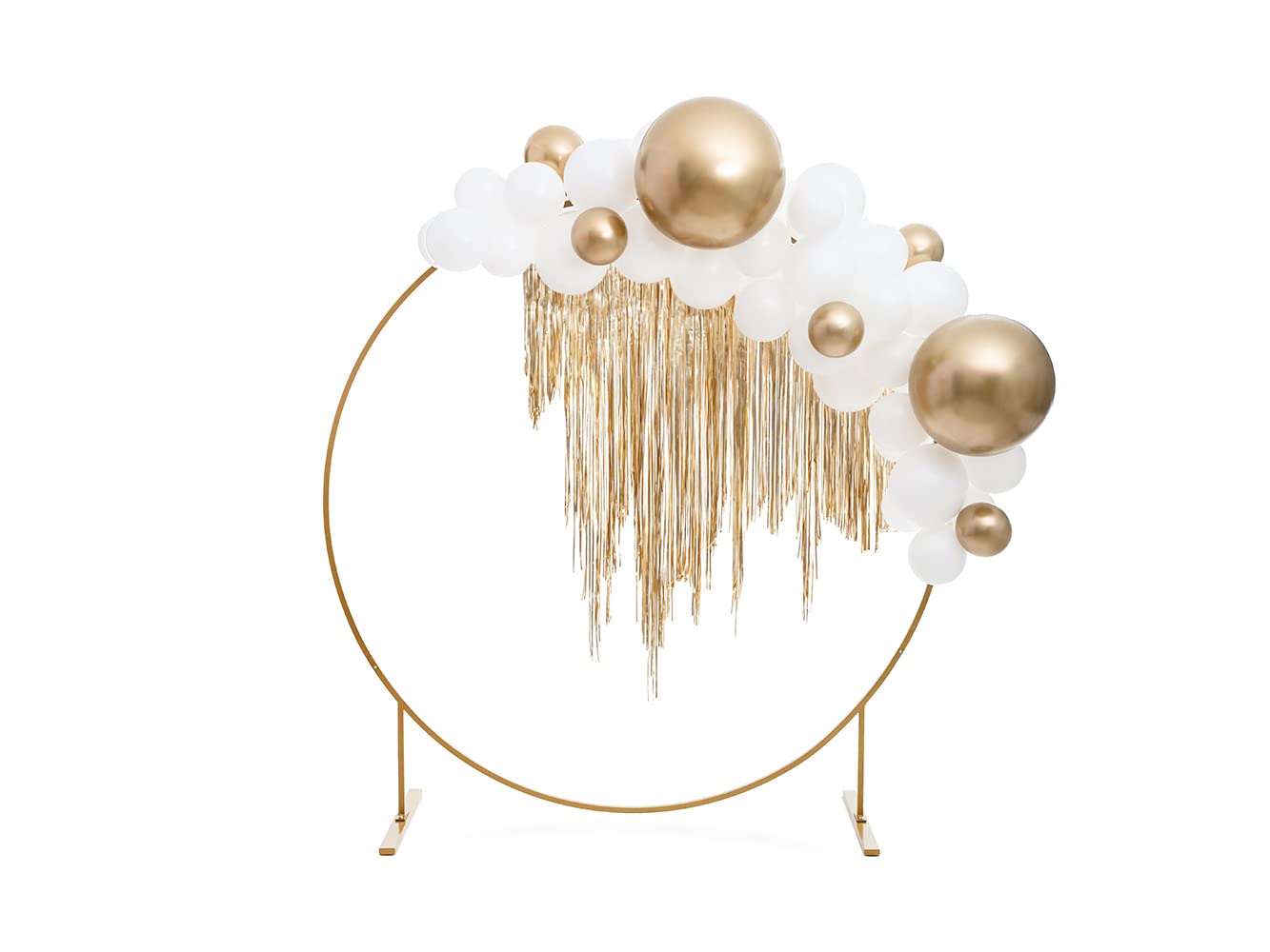 PartyDeco Fotohintergrund Metallring Ständer mit Fuß 2m Gold - Ballonbogen rund für Luftballons Girlanden Blumen