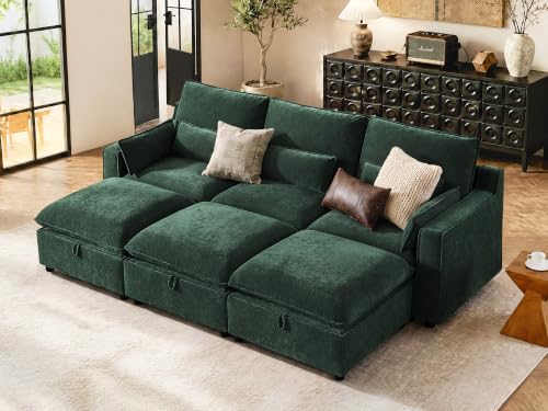 Image of WorthFurni Modern Modular Sectional Sofa,103 inch Sleeper Sofa Bed Minimalist Couch with Storage Ottoman,Comfty 6 Seat Sofa for Living Room,Green Chenille