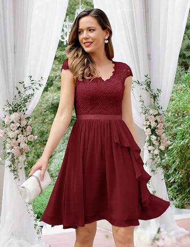 Image of Wedtrend Women's Bridesmaid Dresses Short Prom Dress Ruffle Semi Formal Cocktail Dresses Floral Homecoming Dress