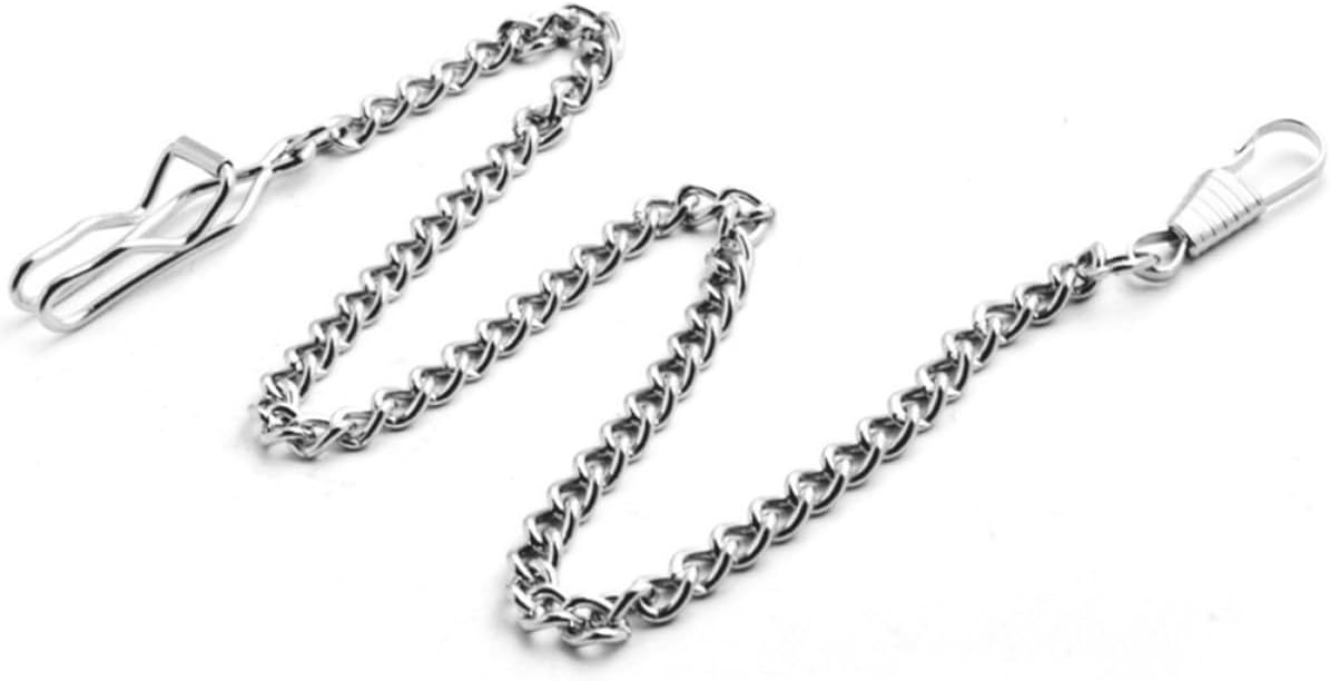 PATKAW 2pcs Vintage Pocket Watch Chain Replacement with Metal Clip Silver