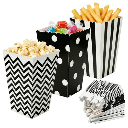 Equipo de concesión y venta | Heavenlife 48 Piezas Cajas Palomitas Carton Pequeñas,3 Estilos Cartones De Palomitas,Vasos De Palomitas Bolsa De Palomita,Cajas De Palomita De Maíz Para Noches De Cine Fiestas Cumpleaños Negro