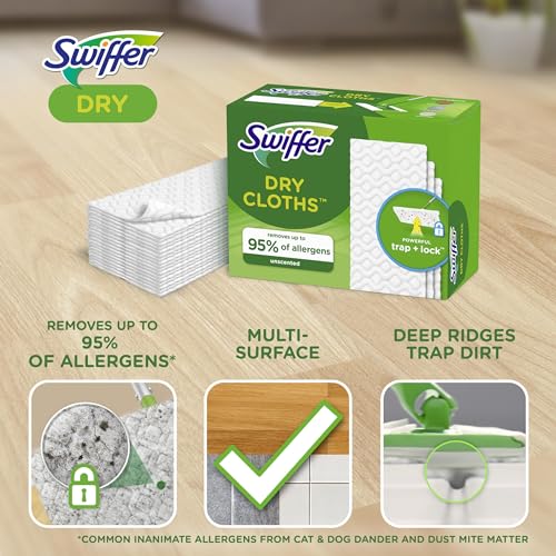 Image of Swiffer Sweep + Mop,Dry Pads Refill,Floor Cleaner for Dirt,Dust,Hair,Cleaning Cloths for Mopping Home,Bathroom,Kitchen,Dust Mop,Floor Duster,Unscented,52ct,(Pack of 3)