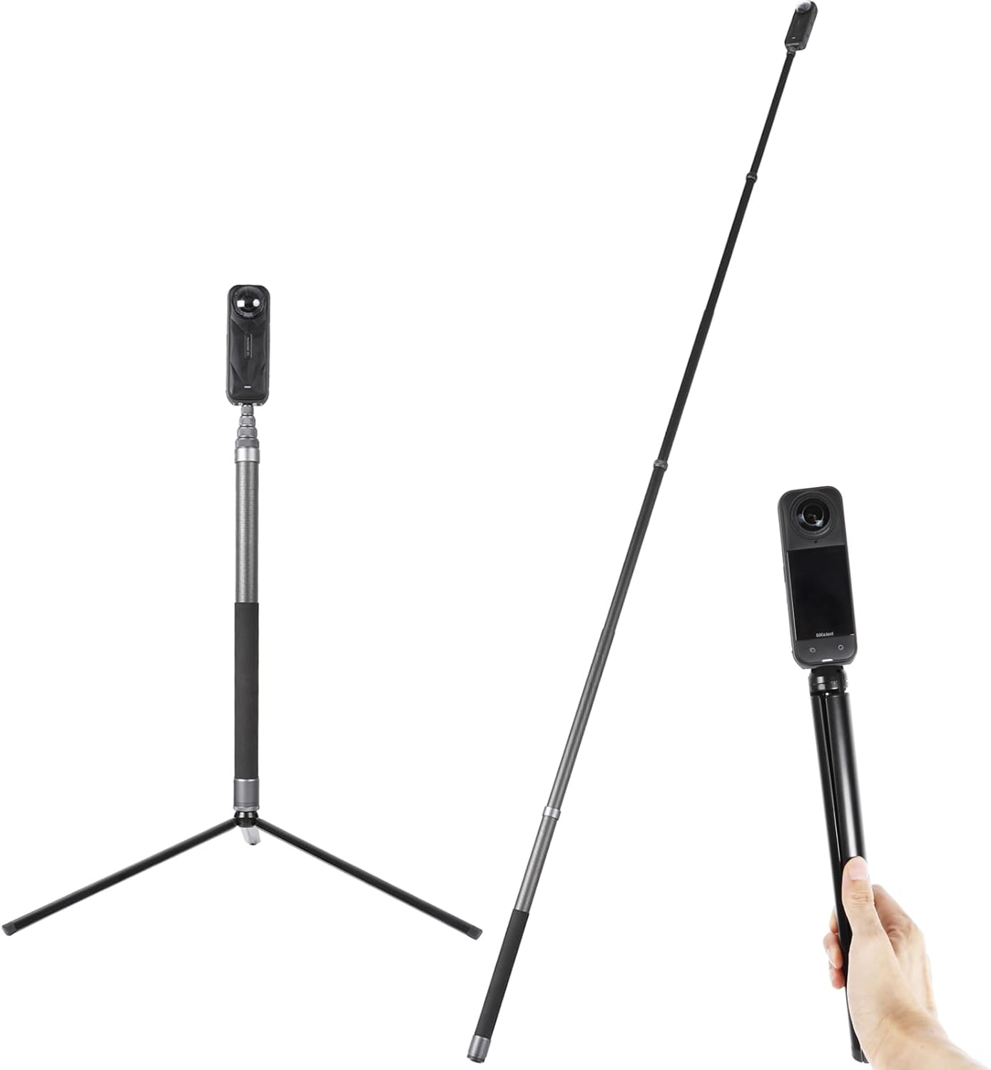 PellKing 3m/17-118 Inch Carbon Fiber Selfie Stick+29cm Aluminium Alloy Tripod for Insta360 X5/X4,Invisible Ultra Long Extension Pole for Insta360 ONE X5 X4 X 3 ONE X2 ONE R ONE RS X3 Action Camera