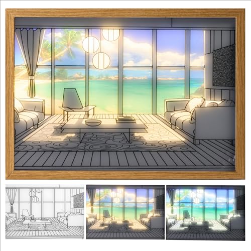 Printers Jack Lighting Painting, Light Up Picture LED Wall Art 3 Colors&9 Levels Available USB Powered LED Lights Decoration, Dimmable for Home, Office, Desktop decorative painting of two scenes