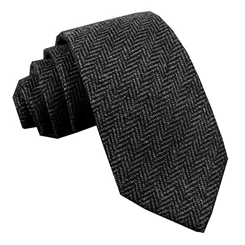 Ceehuteey Men's Suit Necktie Tweed Wool Neckcloth Herringbone Woven Neckwear Scarf Black