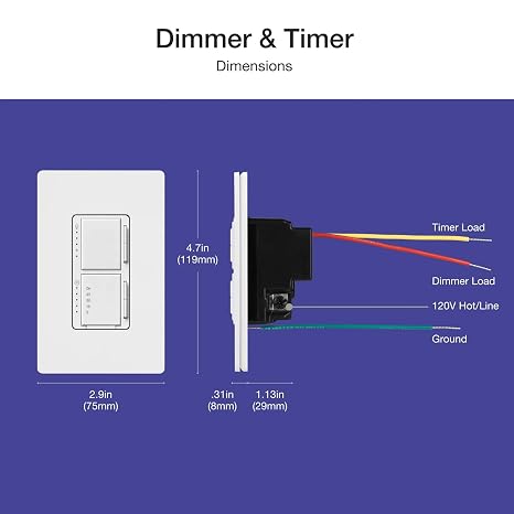 Lutron Maestro LED+ Dual Dimmer and Timer Switch, 65-Watt LED Bulbs/2.5 Amp Fans, Single-Pole, White (MACL-L3T251BG-WH)