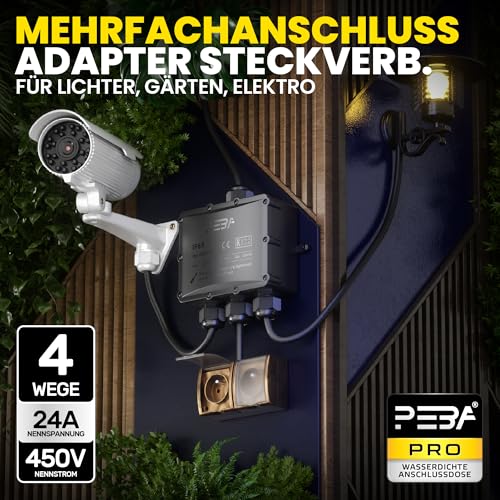 PEBA Wasserdicht Abzweigdose Erdkabel Kabelverbinder IP68 Verteilerdose steckdose aussen verteiler 4 mm-14 mm kabel für außen garten outdoor wasserdichte verbinder box 4-Wege steckdosen Schwarz