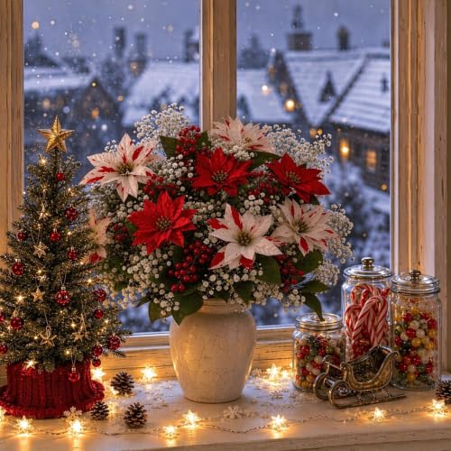 69 PCS Faux Poinsettia Flower Bouquet & Berry Christmas Picks and Sprays - image 8