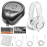 Audio-Technica ATH-M50x Professional Monitor Headphones (White) + Slappa Full Sized HardBody PRO Headphone Case (SL-HP-07) + Bundle