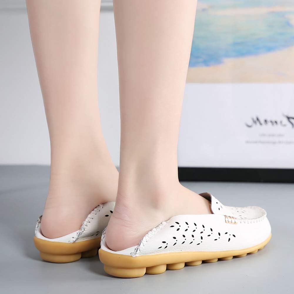 FolHaoth Women's Leather Loafers Slip On Comfortable Walking Flats Casual Round Toe Moccasins Wild Breathable Nurse Driving Fashion Soft Shoes 7 White image 3 of 4 B08BZQ196X