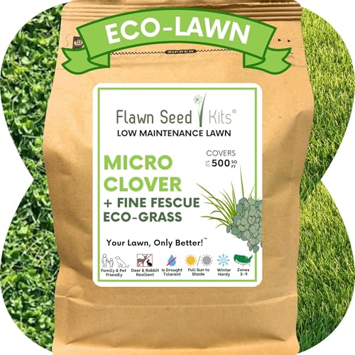 Flawn Seed Kits Micro Clover Seed + Mow Less Fine Fescue Grass, Low Maintenance, Eco-Lawn, Covers up to 500 Sqft