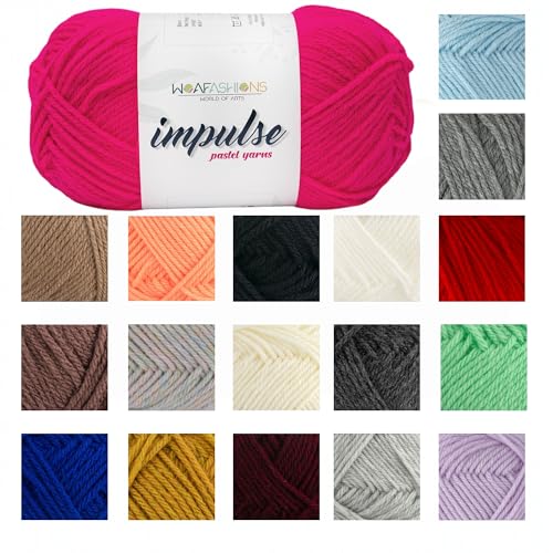 Image of WOAFashions Impulse Hand Knitting & Crochet Yarn, Premium Acrylic, 4 : Medium (Poppy Fuchsia) (4x100gms / 14.1oz)