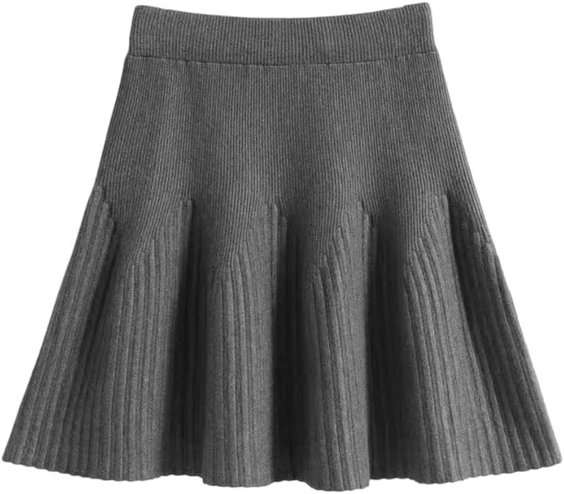 Women Knitting Pleated Skirts Solid Elastic Waist Mini Sweater Skirt