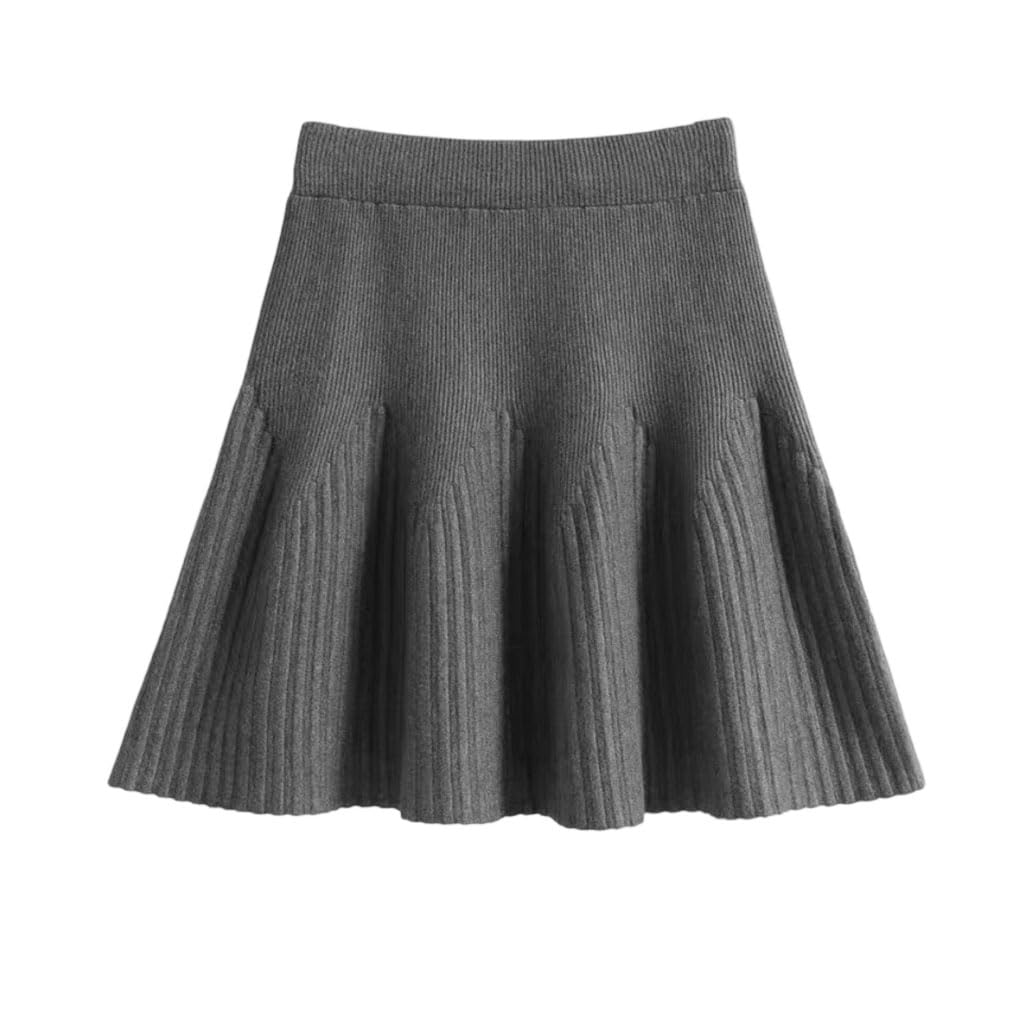 Women Knitting Pleated Skirts Solid Elastic Waist Mini Sweater Skirt